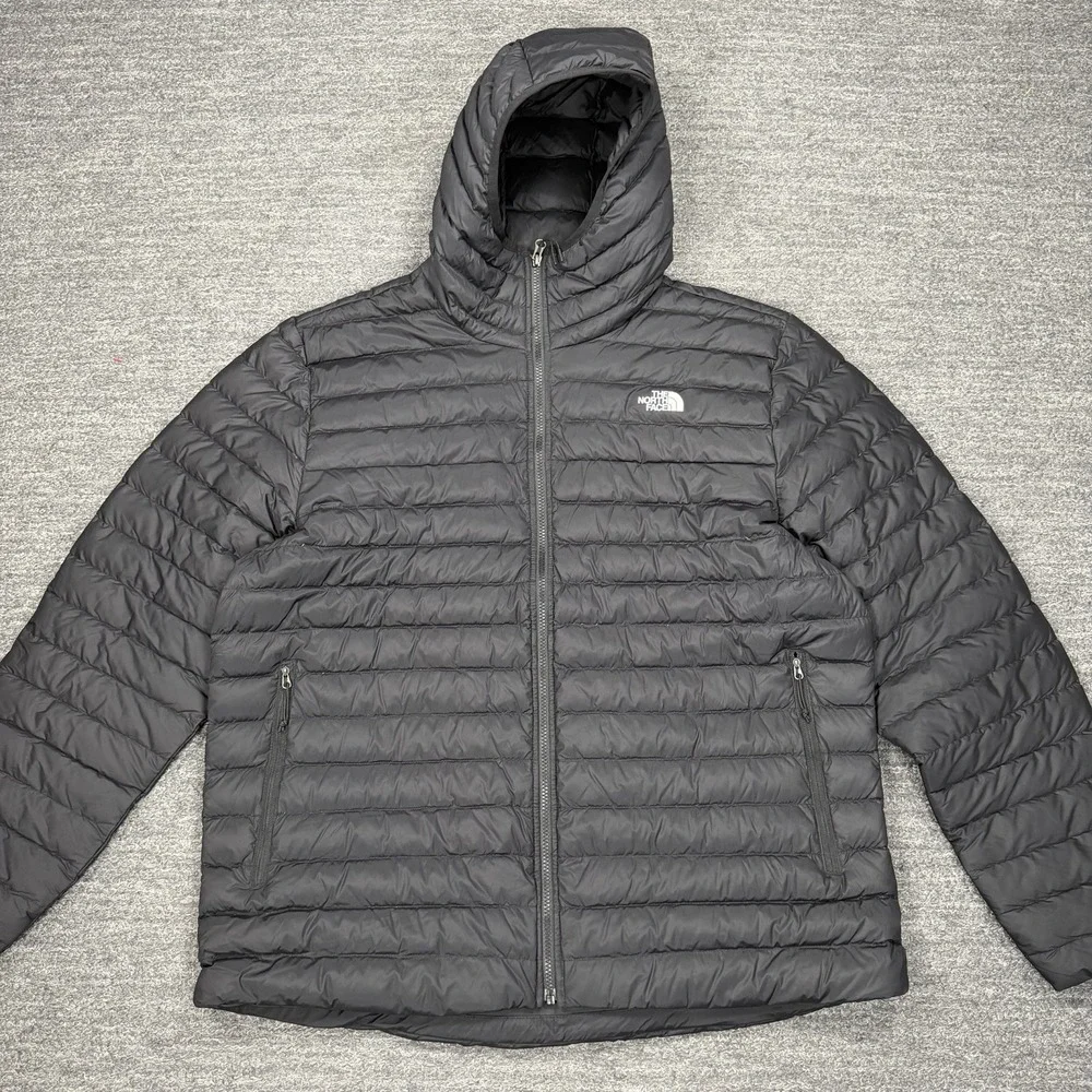 The North Face Down Jacket Men 2XL XXL Black Classic 700 Fill Hooded Full Zip